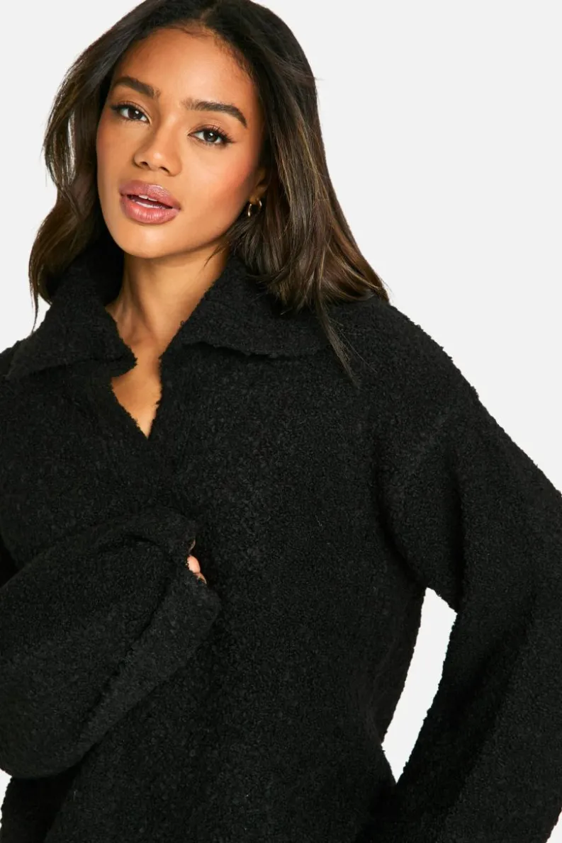 Mini Dresses|Jumper Dresses*boohoo Borg Oversized Collar Detail Mini Jumper Dress black