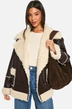 Up To 80% Off Winter Warmers|Aviator Jackets*boohoo Borg Trim Jacket fudge