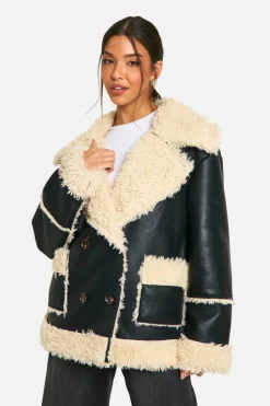Up To 80% Off Winter Warmers|Aviator Jackets*boohoo Borg Trim Jacket black