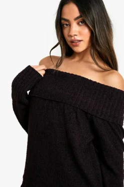 Jumpers|Jumpers & Cardigans*boohoo Boucle Bardot Knitted Jumper plum