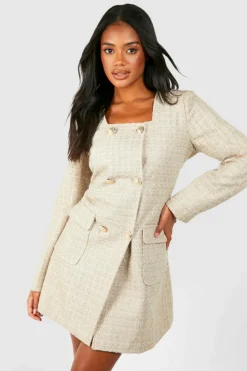 Blazer Dresses*boohoo Boucle Button Detail Blazer Dress taupe