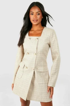 Blazer Dresses*boohoo Boucle Button Detail Blazer Dress taupe