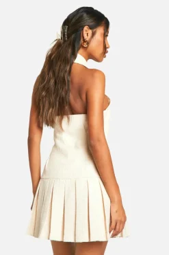 Blazer Dresses|Mini Dresses*boohoo Boucle Halter Tennis Skirt Dress stone