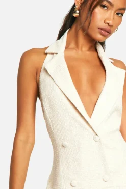 Blazer Dresses|Mini Dresses*boohoo Boucle Halter Tennis Skirt Dress stone