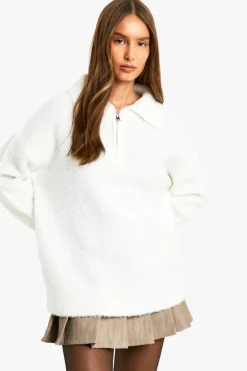 Jumpers|Up To 80% Off Winter Warmers*boohoo Boucle Knit Collar Detail Jumper cream