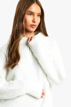 Jumpers|Up To 80% Off Winter Warmers*boohoo Boucle Knit Collar Detail Jumper cream