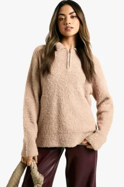 Jumpers|Jumpers & Cardigans*boohoo Boucle Knit Collar Detail Jumper camel