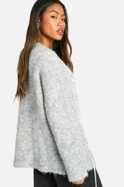 Cardigans*boohoo Boucle Knit Stitch Detail Cardigan grey marl