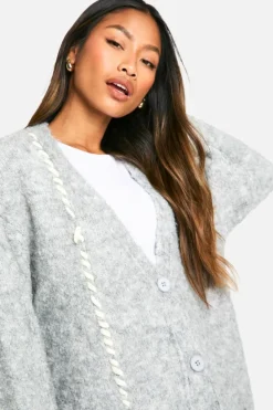 Cardigans*boohoo Boucle Knit Stitch Detail Cardigan grey marl