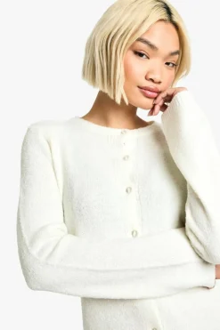 Mini Dresses|Jumper Dresses*boohoo Boucle Knitted Button Down Mini Dress cream