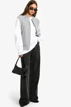 Cardigans|Gilets*boohoo Boucle Knitted Zip Through Gilet grey