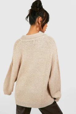 Jumpers*boohoo Boucle Polo Collar Jumper stone