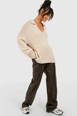 Jumpers*boohoo Boucle Polo Collar Jumper stone