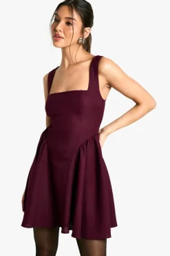 Skater Dresses|Suits & Tailoring*boohoo Boucle Tailored Pleated Skater Dress burgundy