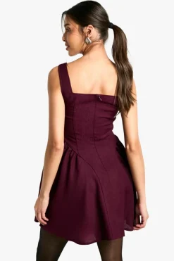 Skater Dresses|Suits & Tailoring*boohoo Boucle Tailored Pleated Skater Dress burgundy