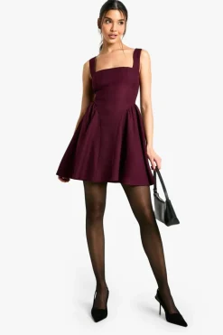 Skater Dresses|Suits & Tailoring*boohoo Boucle Tailored Pleated Skater Dress burgundy