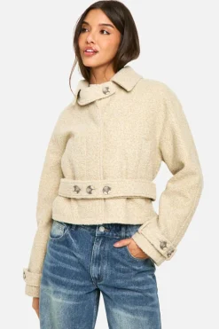 Up To 80% Off Winter Warmers|Trench Coats*boohoo Boucle Wool Look Short Trench Coat stone