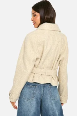 Up To 80% Off Winter Warmers|Trench Coats*boohoo Boucle Wool Look Short Trench Coat stone