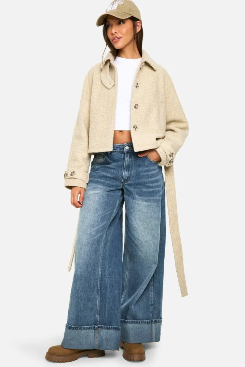 Up To 80% Off Winter Warmers|Trench Coats*boohoo Boucle Wool Look Short Trench Coat stone