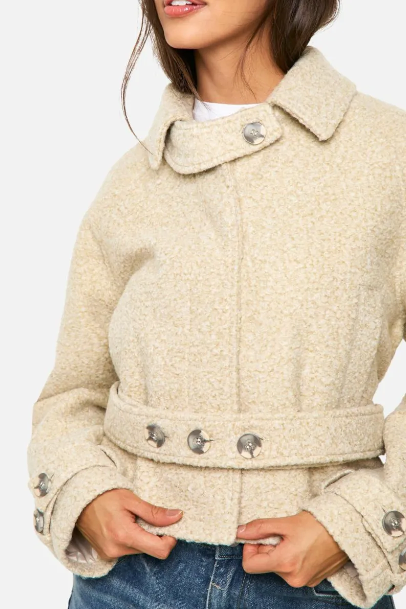 Up To 80% Off Winter Warmers|Trench Coats*boohoo Boucle Wool Look Short Trench Coat stone