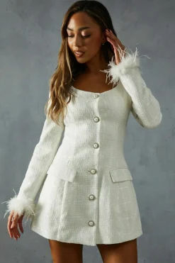 A Line Dresses*MissPap BoucleFeather TrimA-LineMini Dress white
