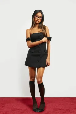 Skater Dresses|Dresses*boohoo Bow Bardot Tailored Mini Dress black