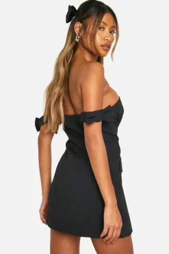 Skater Dresses|Dresses*boohoo Bow Bardot Tailored Mini Dress black