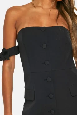 Skater Dresses|Dresses*boohoo Bow Bardot Tailored Mini Dress black