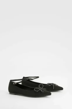 Flats*boohoo Bow Detail Ankle Strap Pointed Flats black