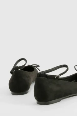 Flats*boohoo Bow Detail Ankle Strap Pointed Flats black