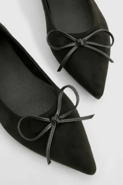 Flats*boohoo Bow Detail Ankle Strap Pointed Flats black