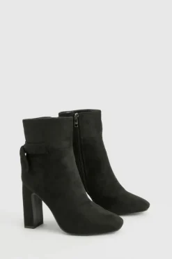 Heels|Heeled Boots*boohoo Bow Detail Block Heel Ankle Boots black