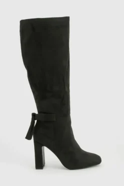 Heels|Over The Knee Boots*boohoo Bow Detail Block Heel Knee High Boots black