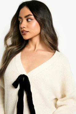Cardigans|Knitwear*boohoo Bow Detail Cardigan cream