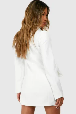 Blazer Dresses*boohoo Bow Detail Double Breasted Blazer Dress ivory