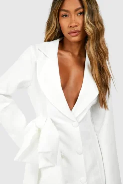 Blazer Dresses*boohoo Bow Detail Double Breasted Blazer Dress ivory