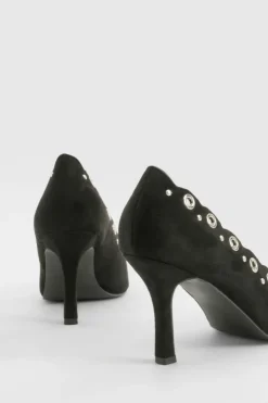 Heels*boohoo Bow Detail Eyelet Court Heels black
