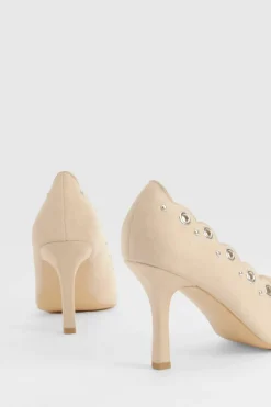Heels*boohoo Bow Detail Eyelet Court Heels nude