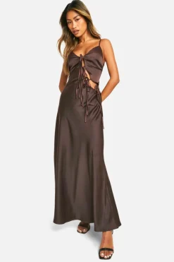 Cami Dresses*boohoo Bow Detail Maxi Dress brown