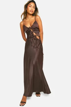 Cami Dresses*boohoo Bow Detail Maxi Dress brown