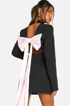 Blazer Dresses|Mini Dresses*boohoo Bow Detail Open Back Blazer Dress black
