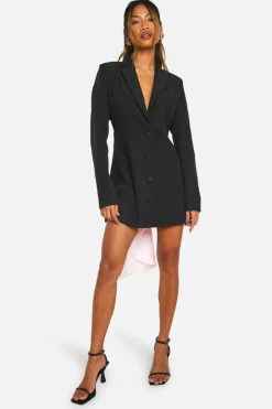 Blazer Dresses|Mini Dresses*boohoo Bow Detail Open Back Blazer Dress black