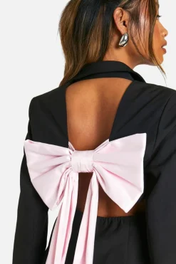 Blazer Dresses|Mini Dresses*boohoo Bow Detail Open Back Blazer Dress black