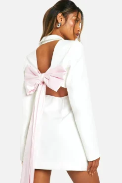 Blazer Dresses|Mini Dresses*boohoo Bow Detail Open Back Blazer Dress ivory
