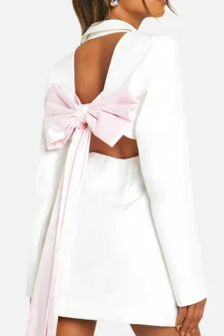Blazer Dresses|Mini Dresses*boohoo Bow Detail Open Back Blazer Dress ivory