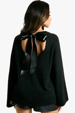 Oversized Jumpers*boohoo Bow Detail Oversized Knitted Jumper black
