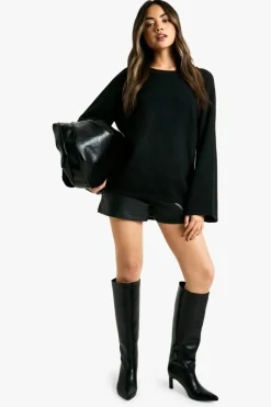 Oversized Jumpers*boohoo Bow Detail Oversized Knitted Jumper black