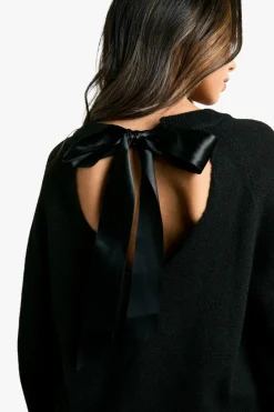Oversized Jumpers*boohoo Bow Detail Oversized Knitted Jumper black