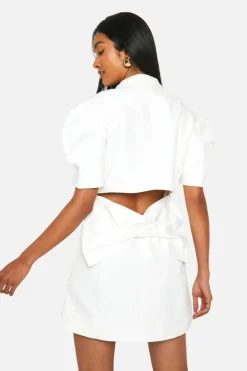 Blazer Dresses*boohoo Bow Detail Puff Sleeve Blazer Dress white