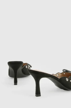Heels*boohoo Bow Eyelet Detail Court Shoes black